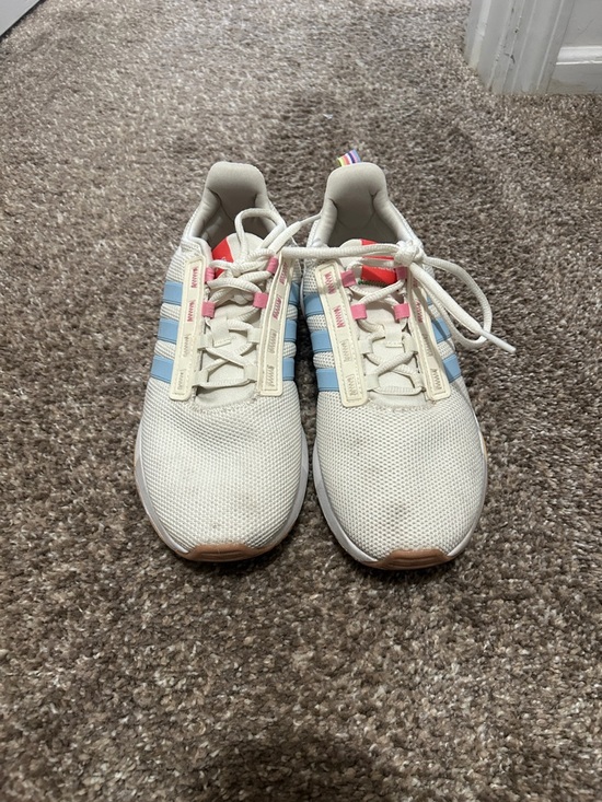 adidas Shoes - adidas Neutral Cream Mesh Sneakers with Blue & Pink Accents